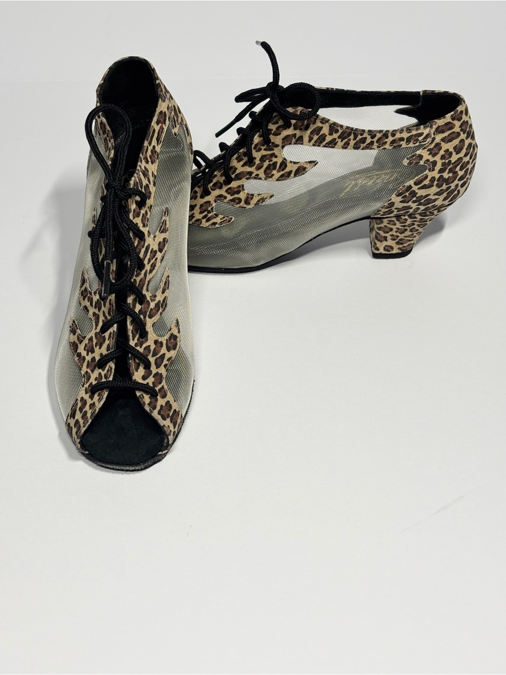 5.5 Coast Diva II Ballroom Dance Shoes Leopard Mesh Lace Up Suede Sole USA